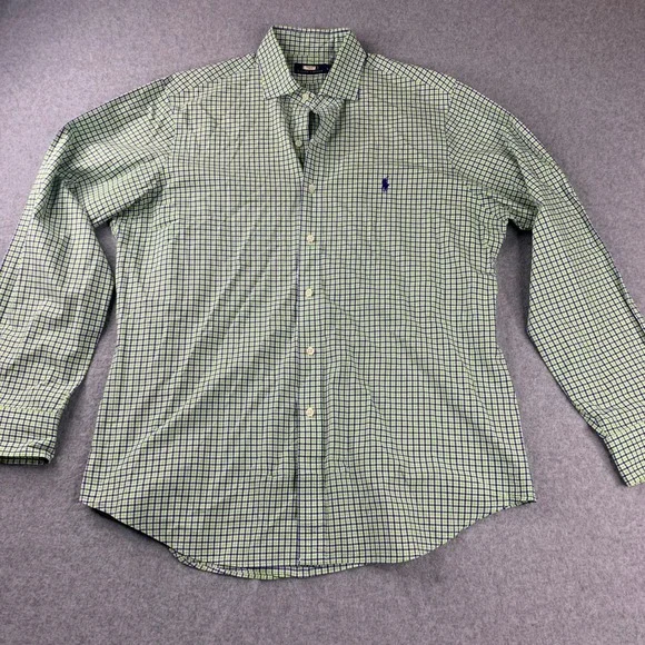 Polo Ralph Lauren Button Down Men L Green Navy Gingham Check Long Sleeve Shirt - Picture 2 of 7